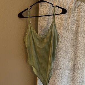 Forever 21 Light Green Ribbed Satin Bandeau Bodysuit